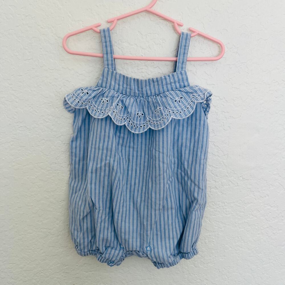 The Children’s Place Baby Girls 12-18M Blue Stripe Eyelet Bubble Romper